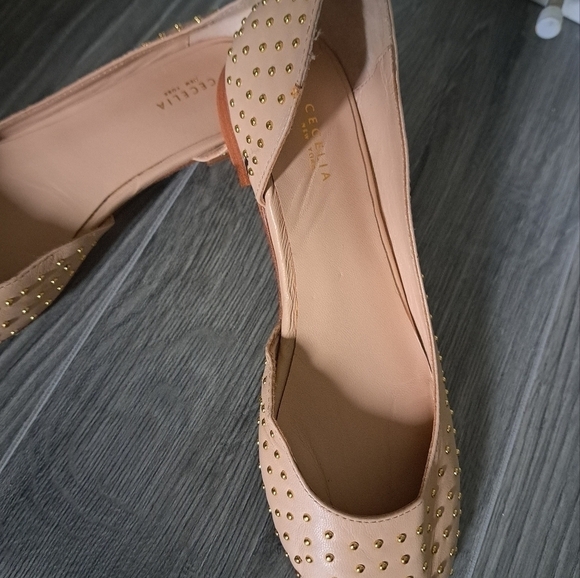 Cecelia NEW YORK leather studded flats shoes neutral beige almond toe - Picture 10 of 12